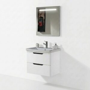 BELEN 60 V21 Wit - Complete Badkamermeubelset 60 cm met Keramische Wastafel & LED Spiegel