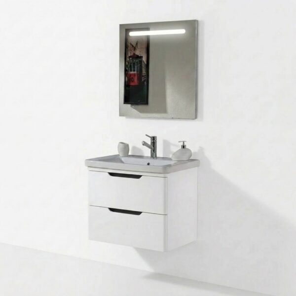 BELEN 60 V21 Wit - Complete Badkamermeubelset 60 cm met Keramische Wastafel & LED Spiegel