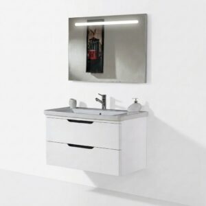 BELEN 80 V21 Wit - Complete Badkamermeubelset 80 cm met Keramische Wastafel & LED Spiegel
