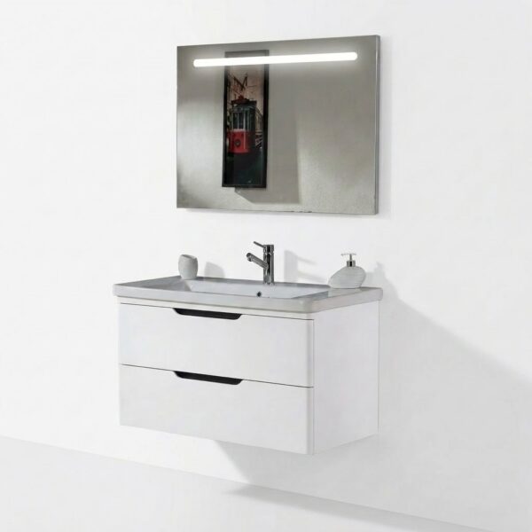 BELEN 80 V21 Wit - Complete Badkamermeubelset 80 cm met Keramische Wastafel & LED Spiegel