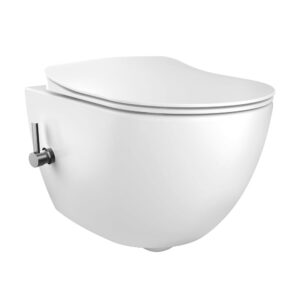 Creavit Design Rimoff Hangtoilet / Randloos Ophang WC met RVS Bidet Sproeier - Geïntegreerde Warm & Koud Waterkraan - Wit