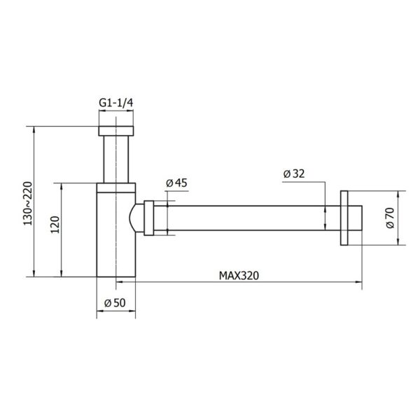 Design Bekersifon voor Wastafel 54 x 32 mm Inclusief Muurbuis en Rozet