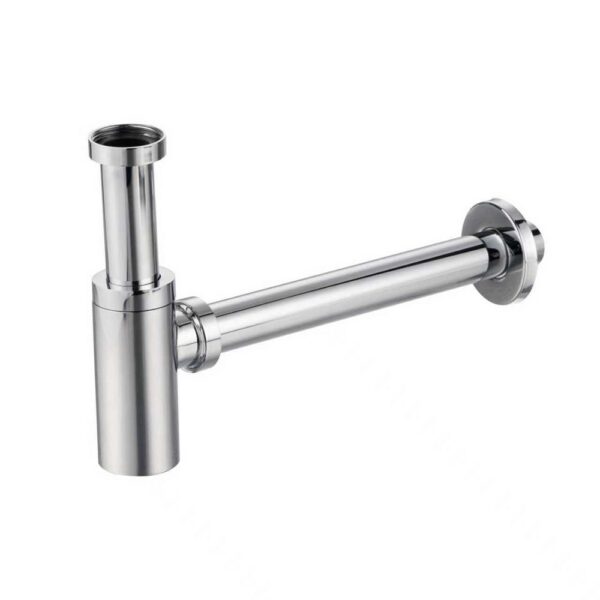 Design Bekersifon voor Wastafel - Messing Verchroomd - 5/4" x 32 mm - Inclusief Muurbuis en Rozet