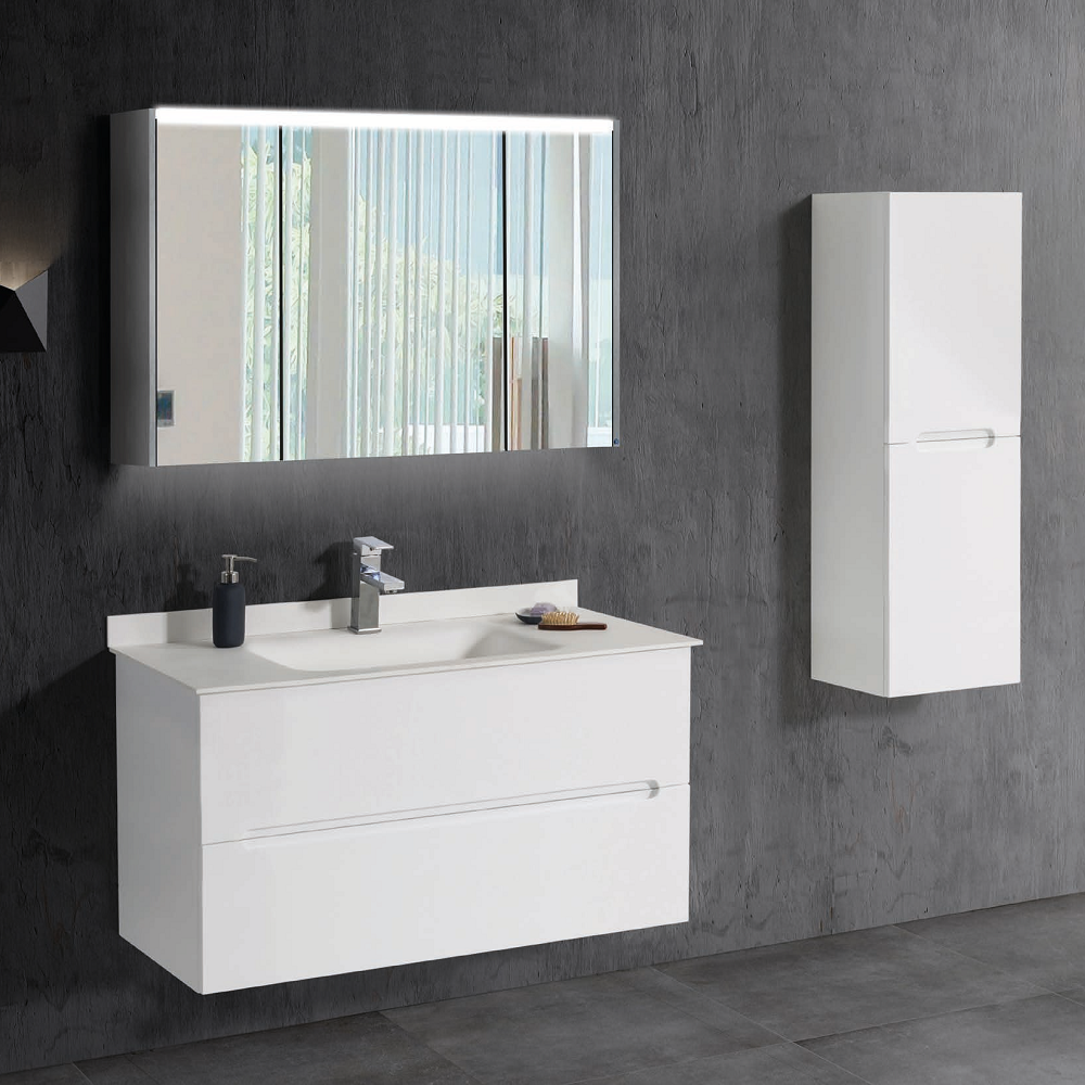 SMART 100 cm Compleet Badkamermeubelset met LED Spiegelkast & Kolomkast