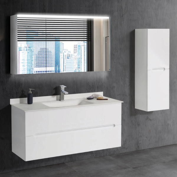 SMART 120 cm Compleet Badkamermeubelset met LED Spiegelkast & Kolomkast