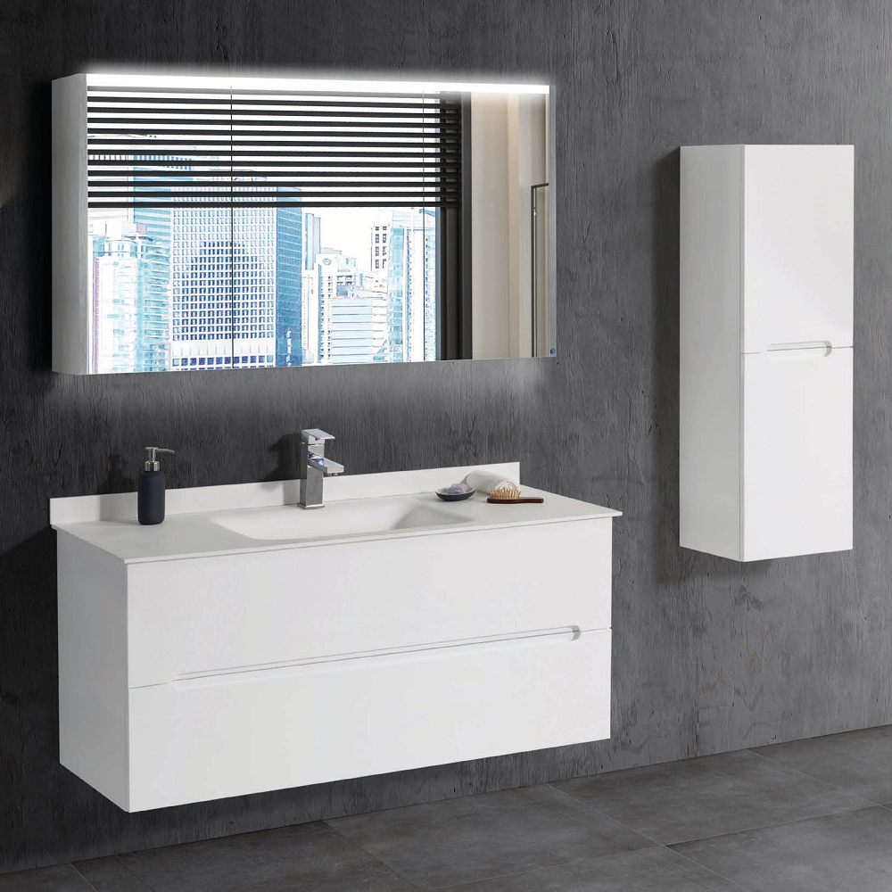 SMART 120 cm Compleet Badkamermeubelset met LED Spiegelkast & Kolomkast