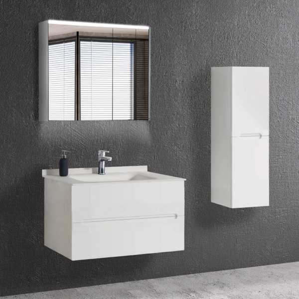 SMART 85 cm Compleet Badkamermeubelset met LED Spiegelkast &Kolomkast