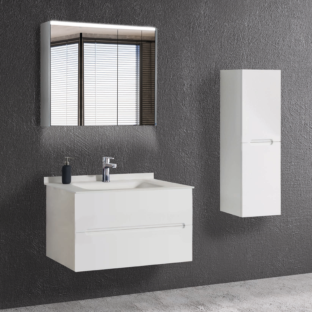 SMART 85 cm Compleet Badkamermeubelset met LED Spiegelkast &Kolomkast