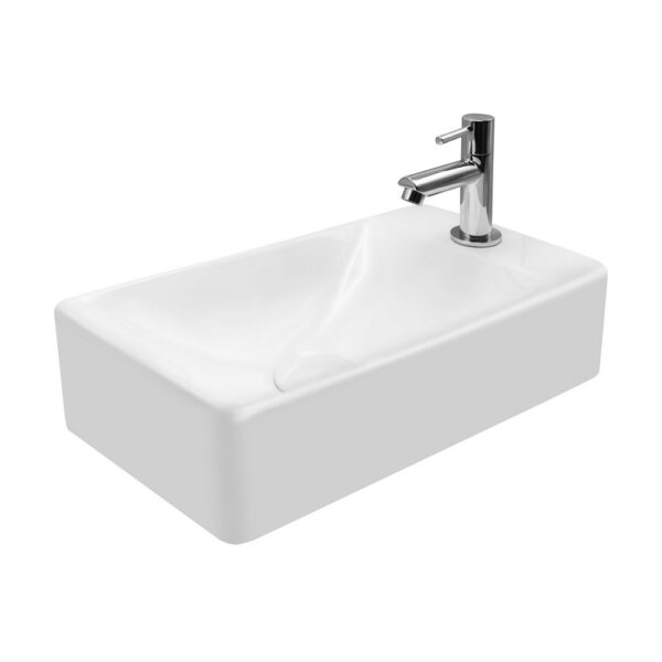 Fontein Keramiek 38x10x22 cm Glanzend Wit Zonder Overloop Kraangat Rechts