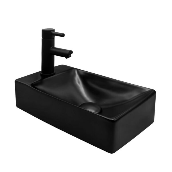 Fontein Keramiek 38x10x22 cm Mat Zwart Zonder Overloop Kraangat Links