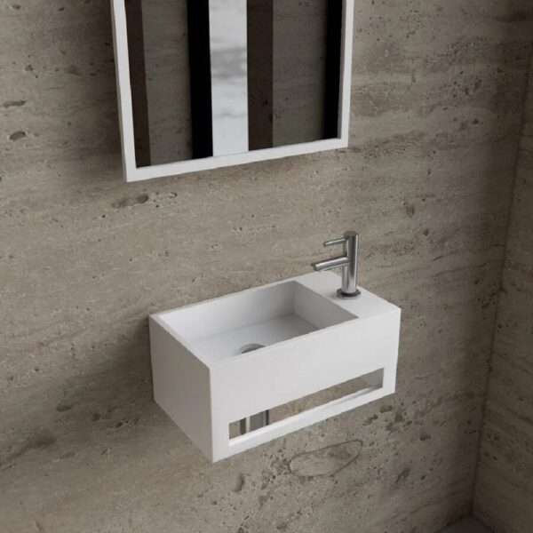 Solid Surface Wastafel met Handdoekhouder en Kraangat Rechts