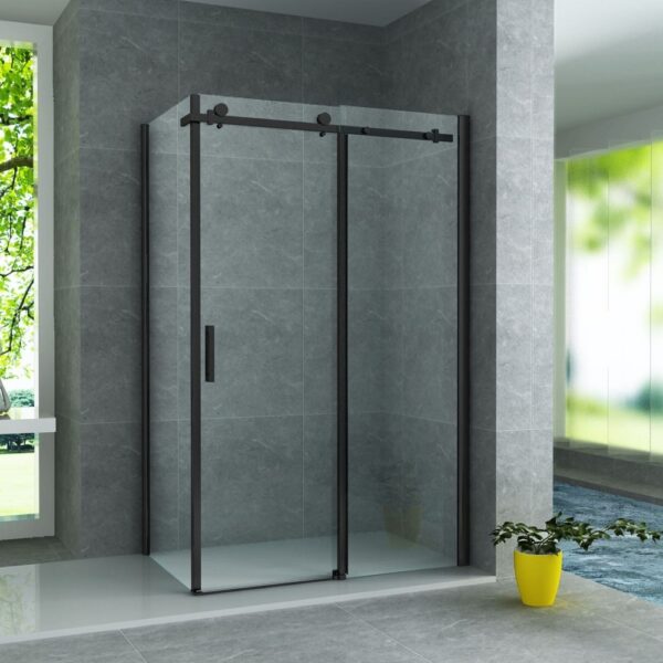Douchecabine met schuifdeur en zijwand 90x120x195 cm mat zwart