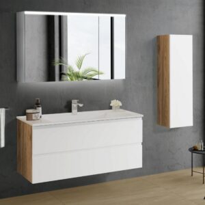 VALENTIN 120 cm - Compleet Badkamermeubelset met LED Spiegelkast en Kolomkast