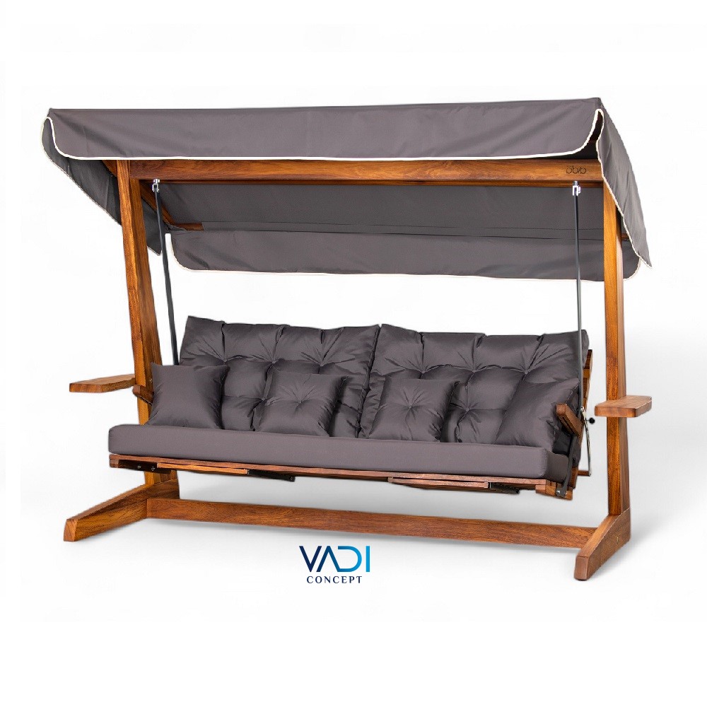 Vadi Concept Luna 2600 Premium Houten Schommelbank - Antraciet - Massief Iroko Hardhout - Verstelbare Rugleuning & Bedfunctie