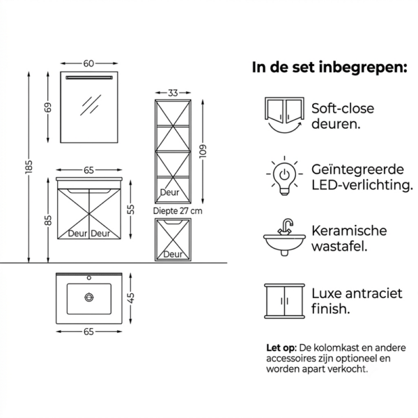 BOZTEPE 65 cm Badmeubelset