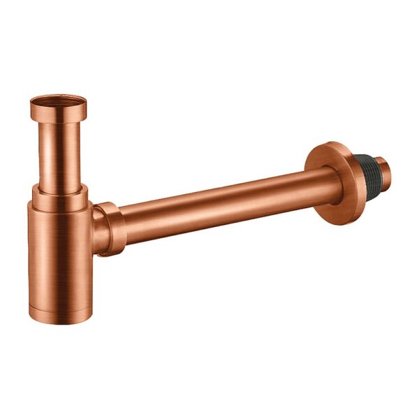 Design Bekersifon voor Wastafel - Messing Geborsteld Koper - 54 x 32 mm - Inclusief Muurbuis en Rozet