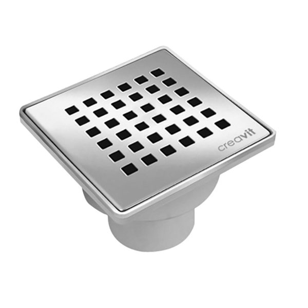 Creavit Vloersifon PVC 15x15cm met Inox Rooster - Verticale Uitgang Ø50mm