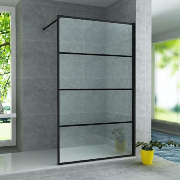Inloopdouchewand met Mat Zwart Raster - 80×200 cm - 8 mm Veiligheidsglas