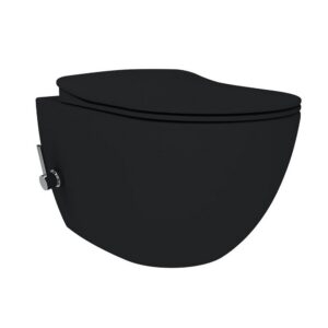 Creavit free hangtoilet met bidet randloos met bidetkraan koud en warm water zonder zitting houtskool zwart