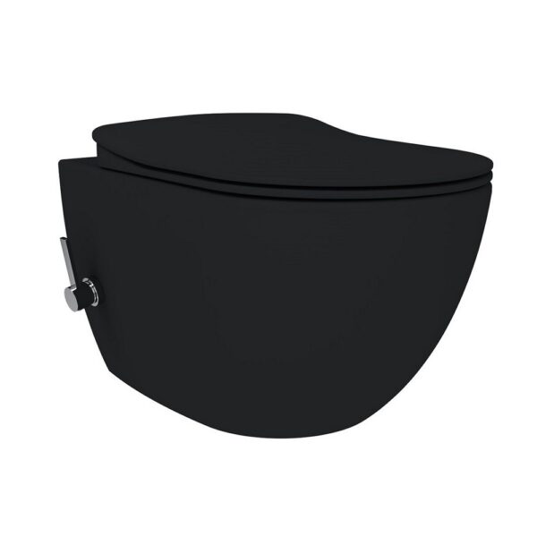 Creavit Free Rimoff Hangtoilet / Randloos Ophang WC met RVS Bidet Sproeier - Geïntegreerde Warm / Koud Waterkraan - Houtskool Zwart