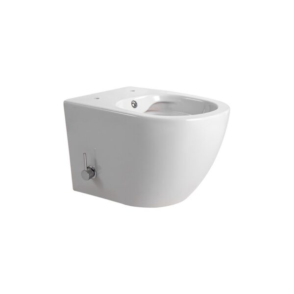 DARLO HANGTOILET MET BIDET - RANDLOOS - MET BIDETKRAAN KOUD EN WARM WATER - ZONDER ZITTING - COMPACT 49 CM - GLANZEND WIT