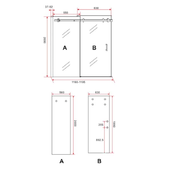 Douche schuifdeur in nis 8mm (120x200cm)