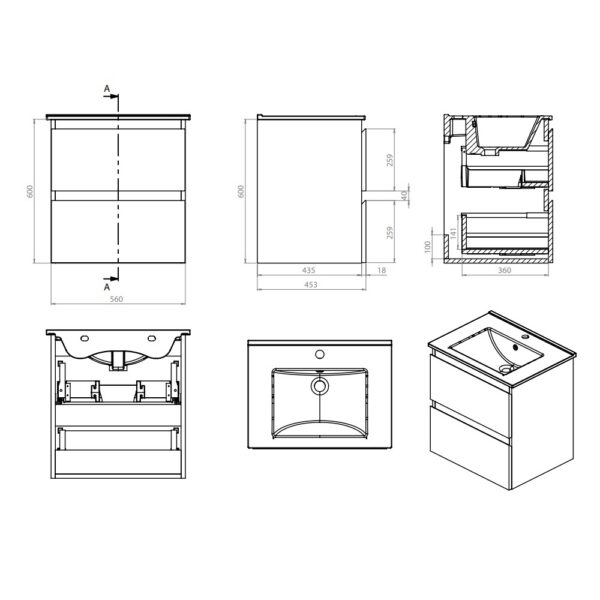 Sally XL Wastafelonderkast 56 x 60 x 45,3 cm
