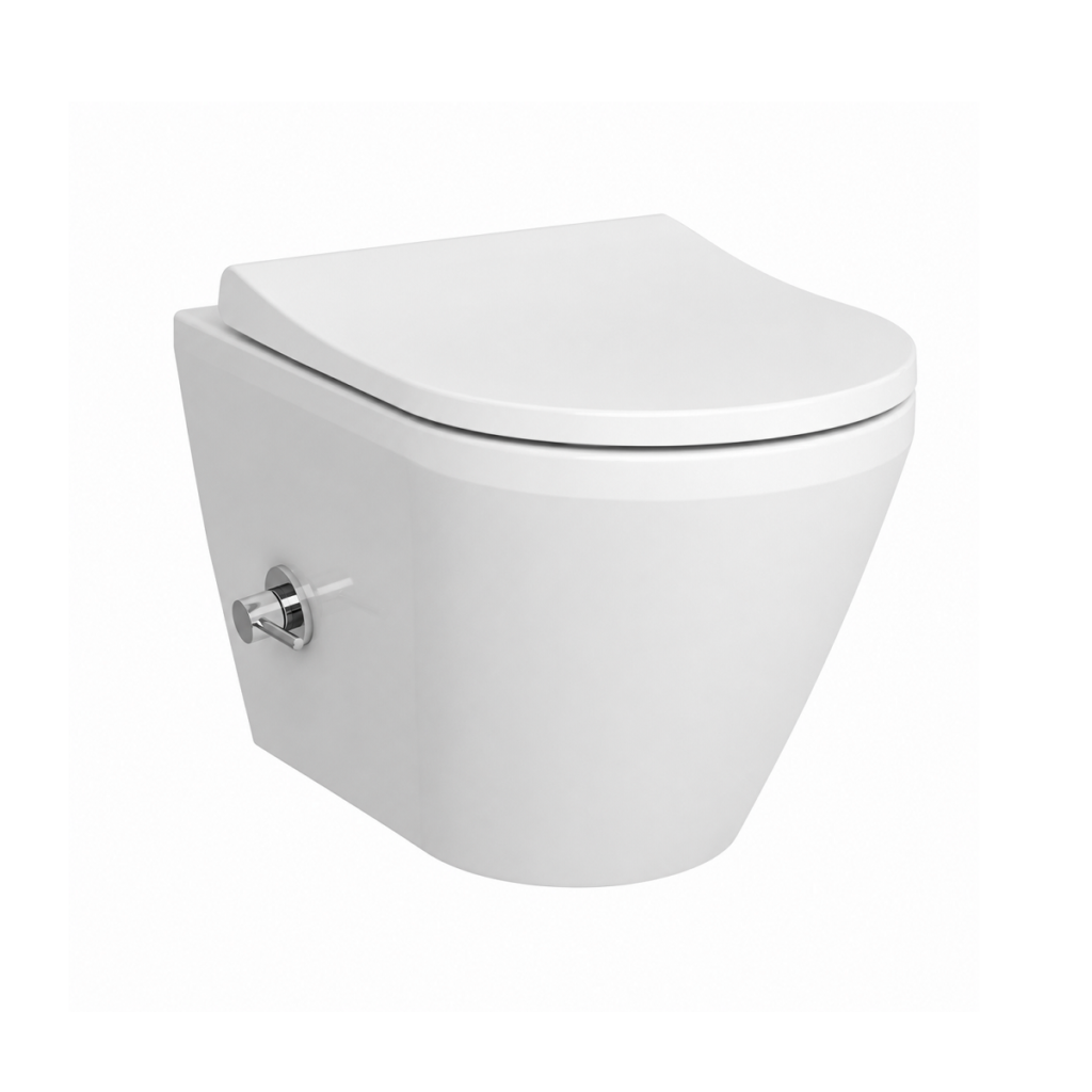 VitrA Integra Round Rim Ex Wandcloset met Geïntegreerde Warm en Koud Bidetkraan Wandtoilet Zonder Spoelrand