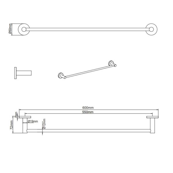 Handdoekhouder 60 cm t