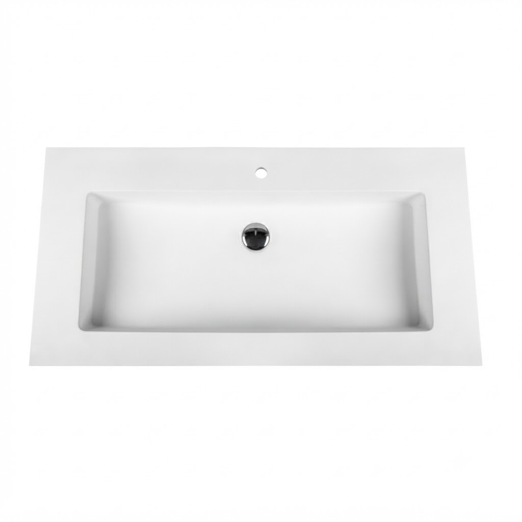 Solid Surface Wastafel 57 x 45,5 cm Mat Wit met Kraangat 11 mm Dunne Rand Moderne Badkamer Wastafel