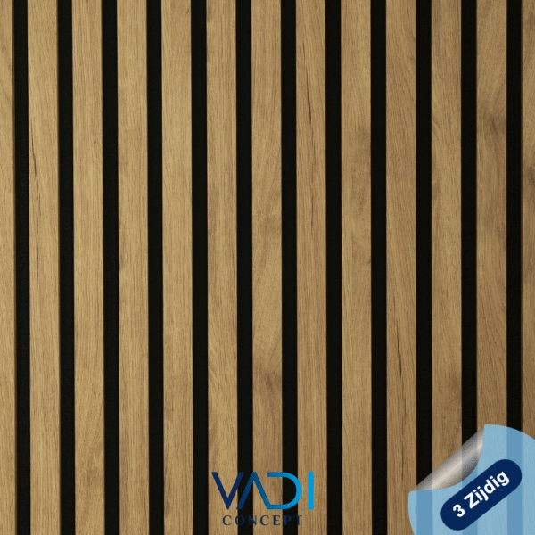 Akoestisch Wandpaneel - 60x240 cm - 3 Zijdig - 20 mm, PREMIUM - 3D01 LIGHT EIKEN