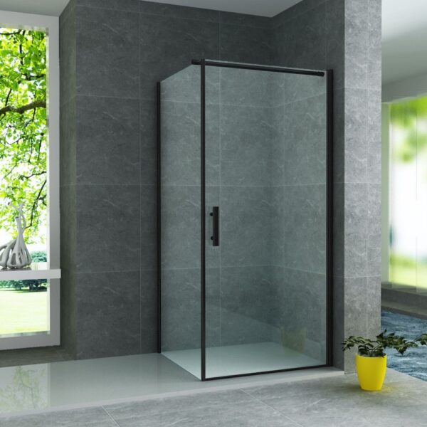 Douchecabine met draaideur en zijwand 90x90x190 cm mat zwart