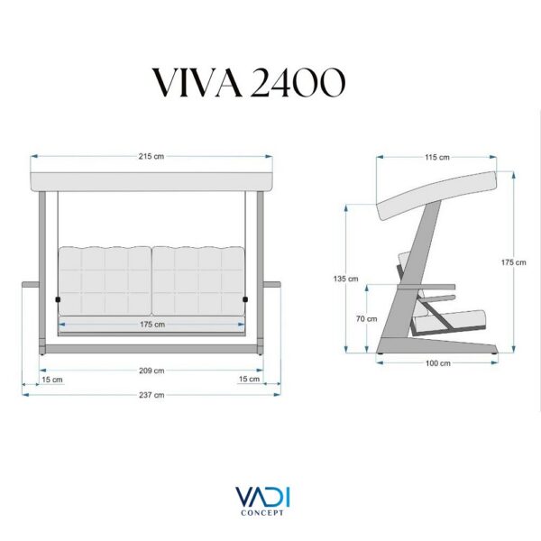 Vadi Concept VIVA 2400 Houten Schommelbank Antraciet
