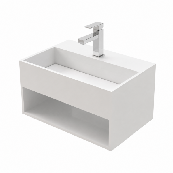 Solid Surface Wastafel 50 x 32,4 cm - Mat Wit - Onzichtbare Afvoer - Rechthoekige Design Wastafel