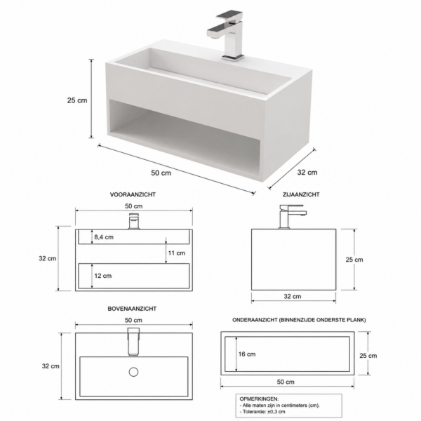 Solid Surface Wastafel 50 x 32,4 cm - Mat Wit -1
