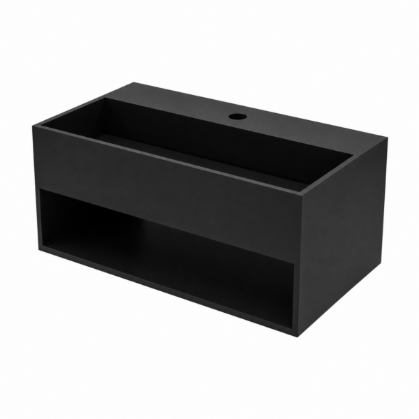 Solid Surface Wastafel 50 x 32,4 cm - Mat Zwart - Onzichtbare Afvoer - Rechthoekige Design Wastafel-1