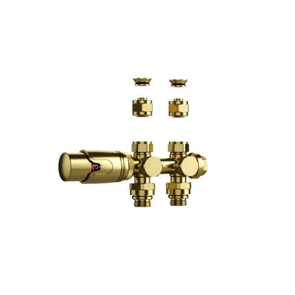 Design Thermostatische Radiatorkraan Middenaansluiting Universeel (Muur & Vloer) Geborsteld Goud