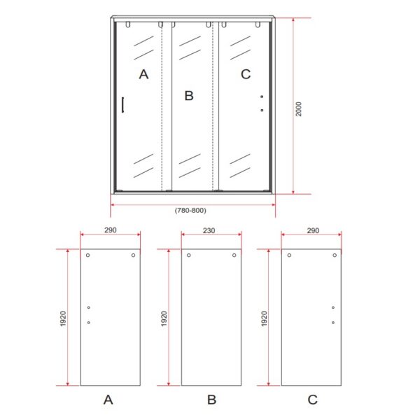 3 Delige Schuifdeur voor Nis 80 x 200 cm