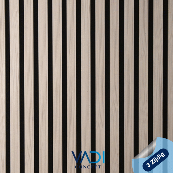 Akoestisch Wandpaneel - 60x240 cm - 3 Zijdig - 13 mm, PREMIUM - 3D04 - WIT EIKEN