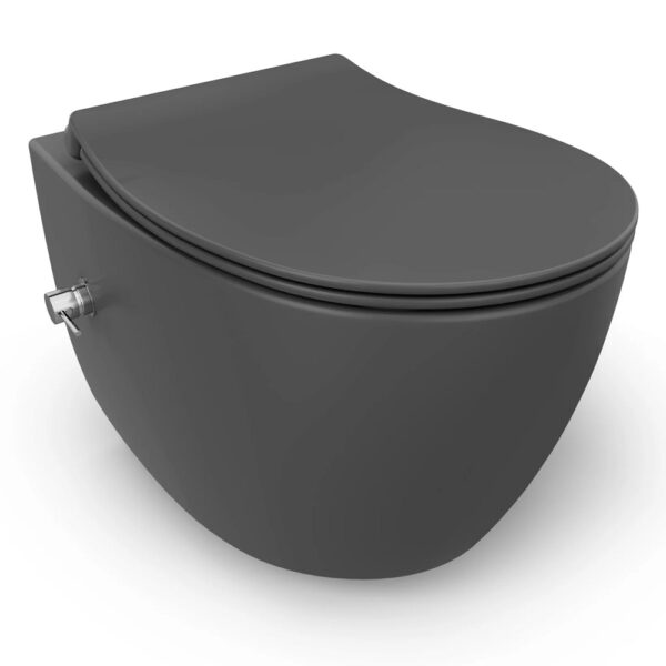 Isvea Wandcloset met bidet Antraciet - Geintegreerde kraan Koud - Randloos - Inclusief Softclose Toiletbril