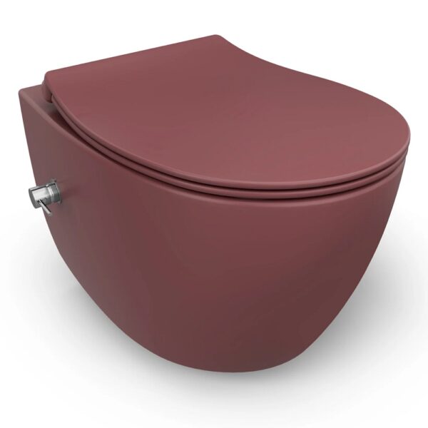 Isvea Wandcloset met bidet Maroon Rood - Geintegreerde kraan Koud - Randloos - Inclusief Softclose Toiletbril