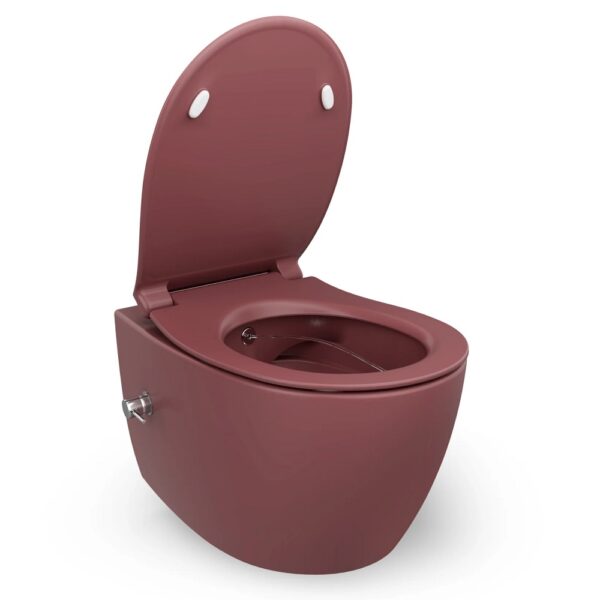 Wandcloset met bidet maroon rood, geintegreerde kraan koud, randloos, inclusief softclose toiletbril 1
