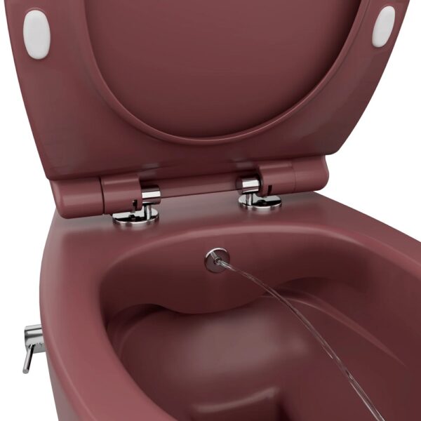 Wandcloset met bidet maroon rood, geintegreerde kraan koud, randloos, inclusief softclose toiletbril 2