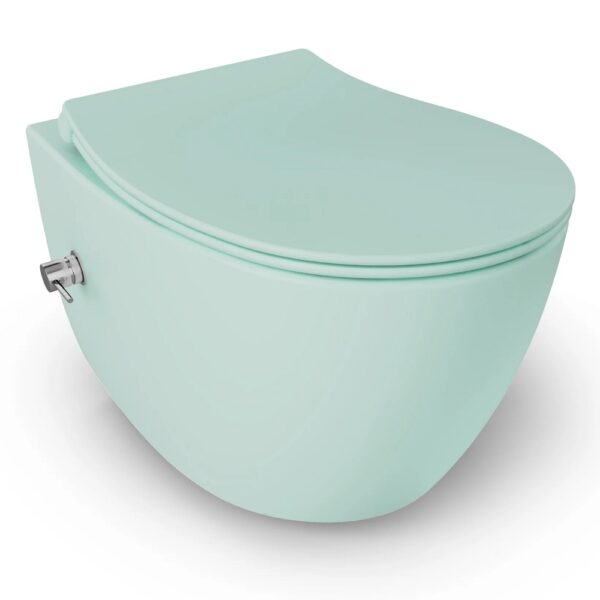 Isvea Wandcloset met bidet Mintgroen - Geintegreerde kraan Koud - Randloos - Inclusief Softclose Toiletbril