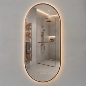Ovale LED Badkamerspiegel 50 x 100 cm Geborsteld Koper - Met Verwarming - Touchbediening - Verlichting 3500-6500K
