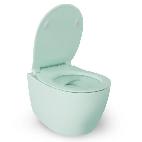 Wandcloset mat mint groen, zonder spoelrand, inclusief softclose toiletbril 1