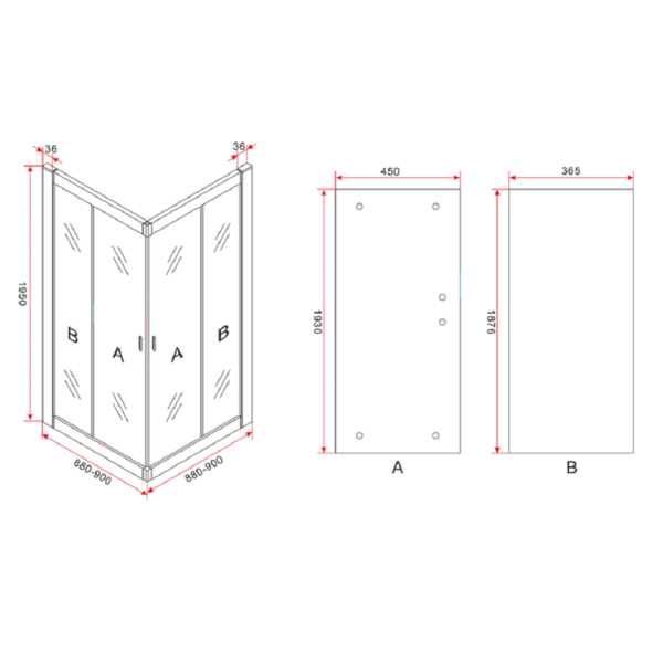 Douchecabine hoekinstap 6mm (90x90x195cm) t