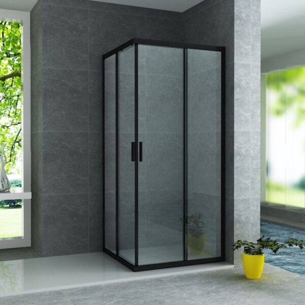 Douchecabine hoekinstap mat zwart 6mm (90x90x195cm) 1