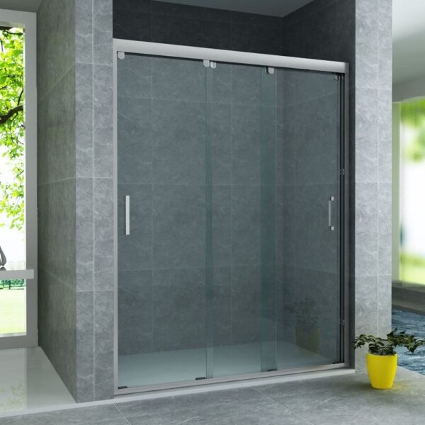 3 delige nis schuifdeur 8mm (140x200cm), chroom
