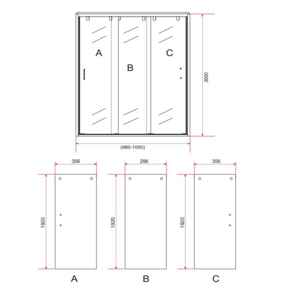 3 Delige Schuifdeur voor Nis 100 x 200 cm